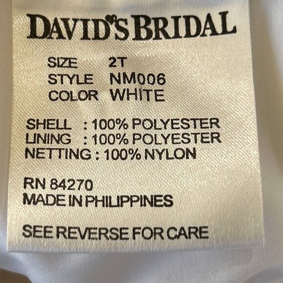 David's Bridal SZ 2 White Formal Dress Flower Girl Formal Concert Recital - Picture 7 of 9